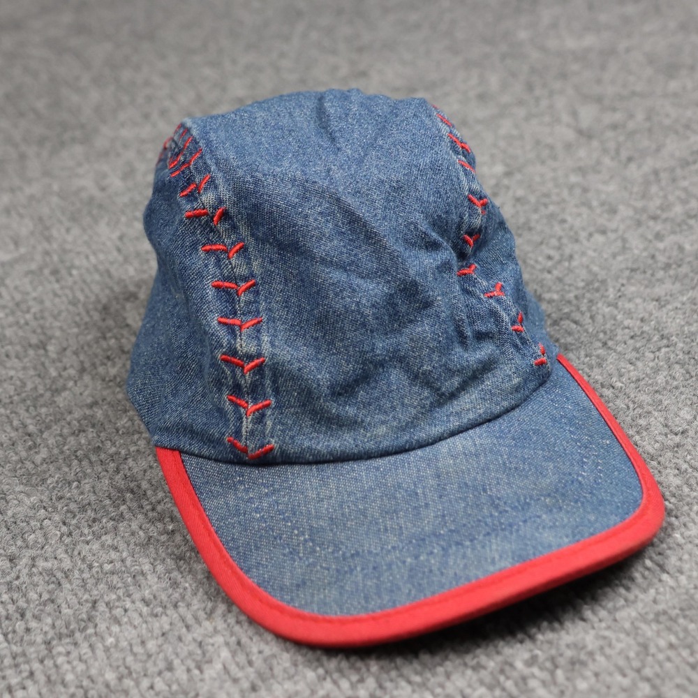 Little Slugger Hat Cap Fitted Kids Toddler 2-4 Yrs Blue Denim Red Trim Baseball